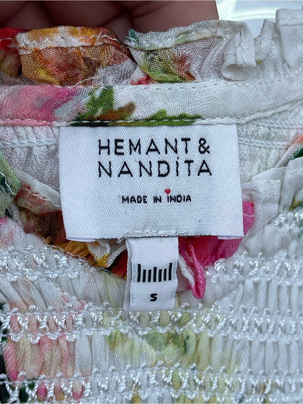 Hemant & Nandita Floral Smocked Mini Dress S Cottagecore Boho - Picture 13 of 15